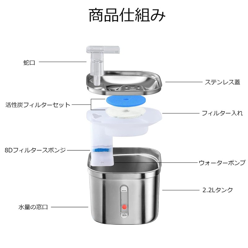 DFBL Cat Water Filter, Stainless Steel, Automatic Water Filter, Pet