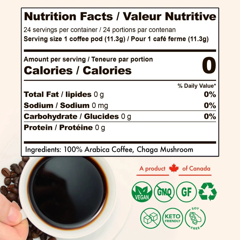 Sollo Infused Chaga Coffee Pods, Medium Roast, For Keurig Brewers,