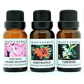 3 Bottles Set, 1 Japanese Cherry Blossom, 1 Honeysuckle, 1 Tuberose 1/2 Fl Oz Each (15ml) Premium Grade Scented Fragrance Oils by Crazy Candles