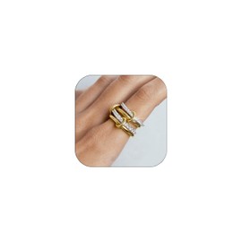 Bopiu Gold Stackable Rings for Women Non Tarnish, 18k Gold Plated Cubic Zirconia Rings, Silver Gold Multi Ring Mixed Metals Stack Rings Set (Two tone, 6)