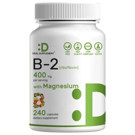 DEAL SUPPLEMENT Vitamin B2 400mg (Riboflavin) | with Magnesium Glycinate 400mg, 240 Capsules – 2 in 1 Support Healthy Nervous System, Mood, Blood & Energy Production, Non-GMO