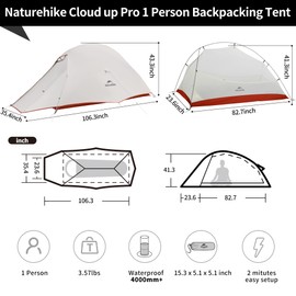 Naturehike Cloud-Up 1 Person Tent, Lightweight Backpacking Tents for One Man, Waterproof Ultralight One Person Tent for Camping Hiking Backpacking