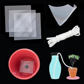 50 Pcs Plant Pot Bottom Hole 4" Mesh Pad, Keep Soil from Falling Out Drainage Hole, Square Potted Bonsai Succulent Flower Planter Grid Mat Screen Gardening Gasket Cover, with 30ft Self Watering Rope
