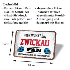 Zwickau Fan Tin Sign - Metal Sign with Cord and Suction Cup - Hanging Sign for Fans Ultras Pendant Enthusiasts - Wall Decoration Door Decoration for Man Cave, Teenager's Room, Workshop, Living Room -