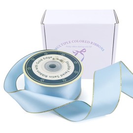 Gold Edged Double Face Satin Ribbon 1.6 Inch x 25 Yards - Double Sided Premium Polyester with Gold Trim for Luxury Gift Wrapping, Wedding Decor, Party Supplies, Floral Arrangements