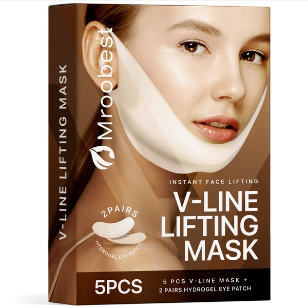 Mroobest V Line Face Lifting Mask, Double Chin Reducer, Hydrogel Collagen mask with Aloe Vera Extracts, Anti Aging and Anti-Wrinkle Slimming Strap, Chin Up Mask for Face Firming and Moisturizing