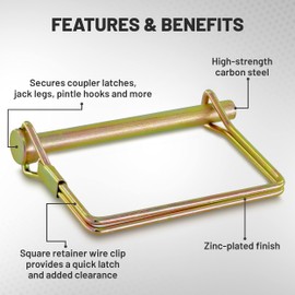 Goreks Trailer Safety Coupler Pin, Square PTO Pin ¼ Inch Shaft Locking Pin for Farm Trailers Wagons Lawn Hitches and Garden (Pack of 4)