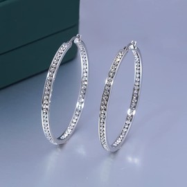 Ladies Earring Hoops-Stainless Steel Hoop Earrings for Women White Cubic Zirconia Large Big Hoop Earrings hypoallergenic for sensitive ears