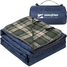 DUKUSEEK Large Outdoor Waterproof Blanket, Warm Fleece Blanket with Hood Windproof for Cold Weather, Camping Stadium, Beaches, Picnics, Dogs, Car (Blue Blue Plaid)