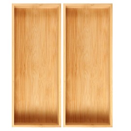 Fabsome Kitchen Utensil Drawer Organizer, Bamboo Silverware Cutlery Flatware Organizer Bins, Wooden Container Storage Trays for Bathroom Vanity Junk Drawer, 15" x 6" Set of 2