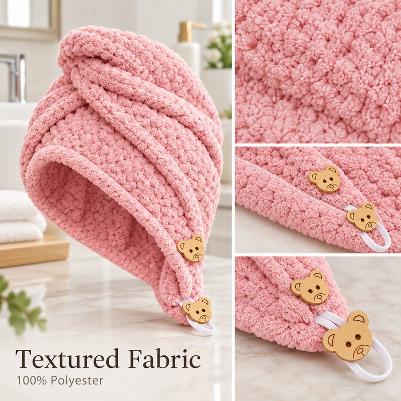 Absorbent Hair Towel Wrap for Wet Hair – Button Closure