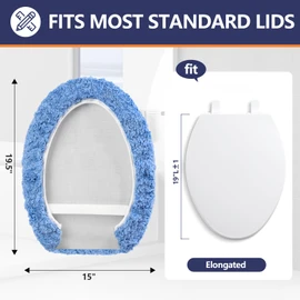 Baahrnom Microfiber Elongated Toilet Seat Cover 19.5"x 15" Machine Washable Solid Toilet Lid Cover Adjustable Rubber Backing Fits Most 18-19.5" L x 14-16" W Elongated Toilet Seat