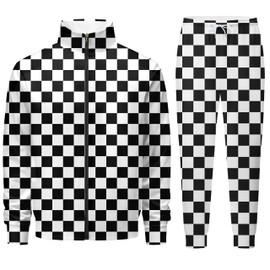 COCYPAN 011 black sweatsuit men,white sweatsuit men,plaid suits for men,Black And White Suit For Men,mens 2 piece sweatsuits sets,Checkered Jacket,Mens Sweatsuit Set,011-XL