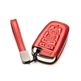 Vitodeco Genuine Leather Smart Key Fob Case Compatible with Ford Mustang 2018-2025, Ford Mustang Mach-E 2021-2025 (5-Button, Red)