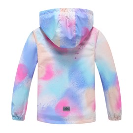 MGEOY Girls Rain Jacket Lightweight Waterproof Hooded Fleece Lined Raincoat Windbreakers for Kids Rainbow 8/9