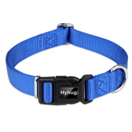 Hyhug Pets Design Solid Color Heavy Duty Classic Basic Nylon Dog Collar, Unique Design Adjustment Triglide Slide (Buckle), Can Install Dog Tag (Medium, Bright Blue)
