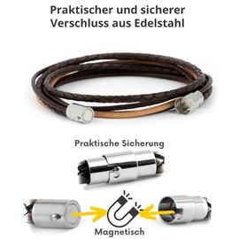 Simaru Designer Leather Bracelet - Wrap Bracelet for Men & Women Made of Vegetable Tanned Leather with Stainless Steel Magnetic Clasp - Made in Germany, Leather