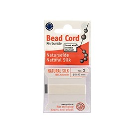 Griffin 100% Natural Silk Beading Cord String Thread - White - 2 metres with one Needle - Size 0.45mm