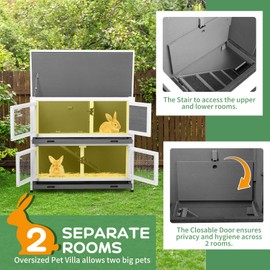 36" Double Story Outdoor Wood Small Animal Hutch Bunny Cage with Removable Tray
