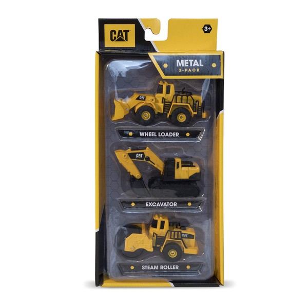 CatToysOfficial CAT Construction Die Cast Metal 3 Pack Vehicles - Steam Roller/Excavator/Wheel Loader for Ages 3+