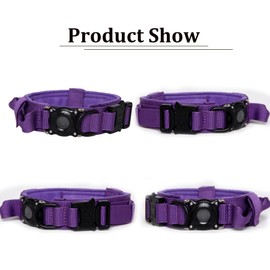 Xqpetlihai Tactical Dog Collar with Airtag Holder Waterproof Airtag Dog Collar with Control Handle and Metal Buckle(DeepPurple，L
