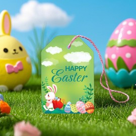 Easter Gift Tags 2x3 Inch Happy Easter Paper Tags with 32.8Ft String for DIY Present Wrapping Spring Party Decor,90 Pcs