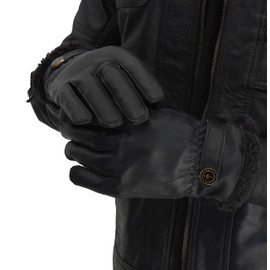 Miracle TM Womens Black Leather Winter Gloves - Adult Warm Touchscreen Button Down Fur Lined Women Driving Gloves (L)