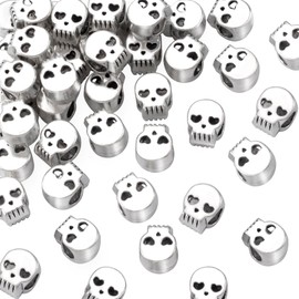 HINZIC 20Pcs 0.55 Inch Silver Skull Beads Macroporous Metal Small Bracelet Charm Skeleton Christmas Valentines Birthday Decorative for Jewelry Necklace Earring Making DIY Crafts Teen Girls Boys Women