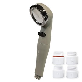 Aramic ASB-LT-GR Shower Head, Water Saving, High Pressure, Water Stop Button, Leather Touch, Gray, Made in Japan