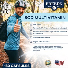 FREEDA SCD Multivitamin – Daily Multivitamin Supplement for Men & Women – Vegan, Gluten-Free, SCD Legal – Kosher Certified Adult Vitamins – Specific Carbohydrate Diet Friendly – 180 Capsules