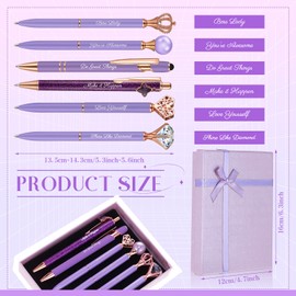 Qeeenar 6 Pcs Fancy Pens for Women Crystal Diamond Pen for Journaling Pretty Glitter Ballpoint with Box Inspirational Gifts for Women Girls College Students Cute Back to School Gifts(Purple)