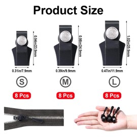 Pack of 24 Black Zip Repair Kit, 3 Sizes Zip Repair Kit, Removable Replacement Zip Repair Kit, Zip Replacement for Coat, Backpacks