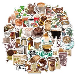 50 Vintage Coffee Stickers - Aesthetic Waterproof Vinyl Stickers for Water Bottle, Laptop, Scrapbook, Journaling
