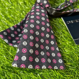 Cremieux Silk Bow Tie Floral Dot Pattern Self Tie Navy Pink White Mens NWT $39
