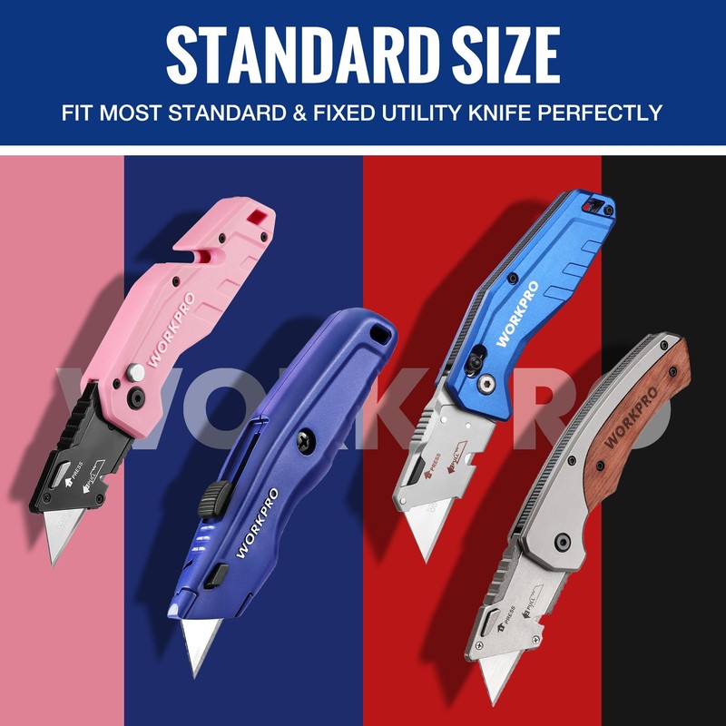 WORKPRO Utility Knife Blades, SK5 Steel, 100-Pack Blades with Dispenser