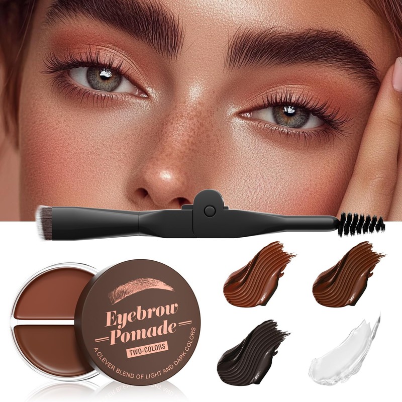Vawolecy Eyebrow Pomade, Two-Tone Waterproof Eyebrow Pomade Cream with Brush