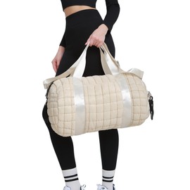 Dassymia Quilted Duffel Gym Bag for Men and Women Carry On Travel Sport Weekender Bag, Off White