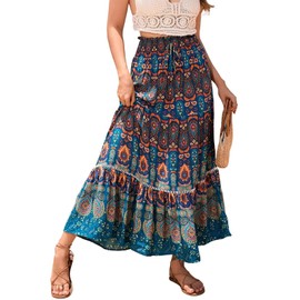 Kfnire Long Women's 2-in-1 Summer Skirt Elastic Waist and Elegant Beach Skirt Suitable for Casual Beach Scenes S-XXL, peacock blue, L