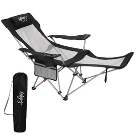 #WEJOY 2-in-1 Reclining Camping Chair with Footrest for Adults Folding Lounge Chair with Adjustable Backrest Lightweight Camping Chairs Heavy Duty Camp Chairs for Outdoor (1, Black Grey)