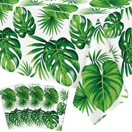 4 Pack Hawaii Palm Leaves Tablecloths Luau Party Disposable Rectangular Table Cloth Tropical Palm Leaves Table Cover for Baby Shower Birthday Party Supply Pool Tropical Decorations 86 x 51 Inch