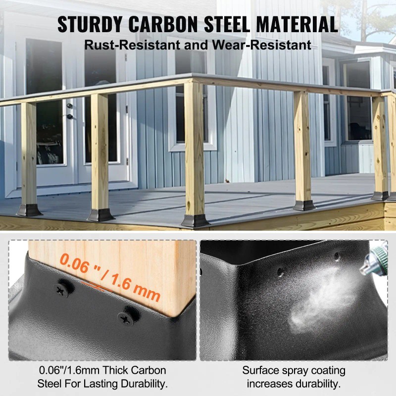 4x4 Heavy Duty Powder-Coated Steel Post Bracket 4Pcs Internal 3.6"x3.6"