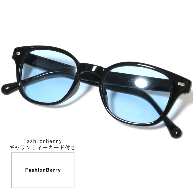 [FashionBerry] ブラック×ライトブルー 伊達メガネ 伊達眼鏡 だてめがね だて眼鏡 色付き 度なしメガネ ファッションメガネ おしゃれ眼鏡