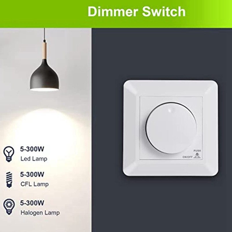 Tuperoymse LED Dimmer Switch Flush-Mounted Dimmer 5-300 W Dimmer Switch