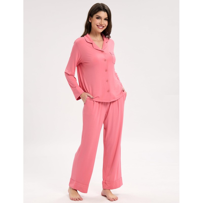 EASWEET Womens Bamboo Viscose Pajama Sets Notch Collar Button Down