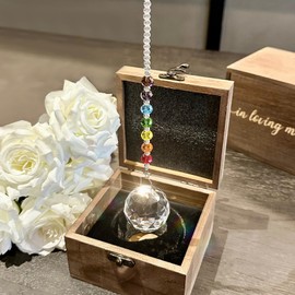 Decorative Hanging Ornaments for Loss of Family，Loved Ones，Unique Memorial Grief Gifts for Sympathy, Bereavement，40mm Crystal Ball Suncatche with Wooden Keepsake Memory Box for Jewelry Watch Photo