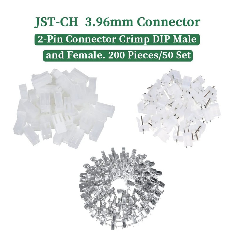 pzsmocn 200Pcs/50Sets JST CH 3.96mm Pitch 2 Pin Female Shell