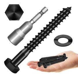 MYWISH (10Sets) 3/8" x 3" Hex Head Lag Bolts, Heavy Duty Lag Screws with Washers, 304 Stainless Steel Bolts 18-8, Lag Screws Wood Screws, Partial Thread Black Oxide, 3/8 Bolt