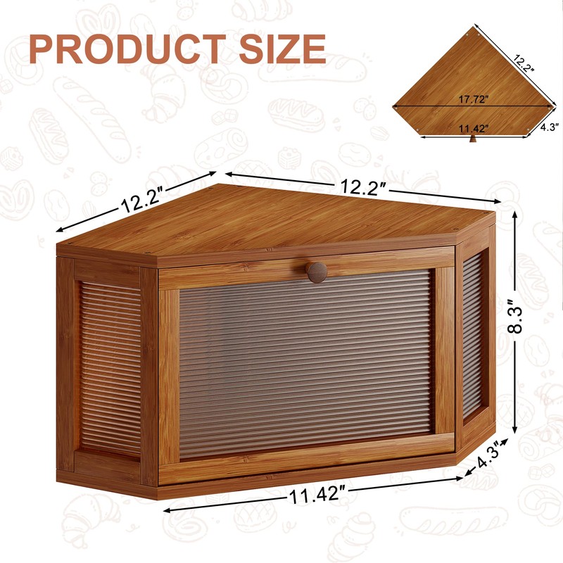 WOWLIVE Corner Bread Box for Kitchen Countertop, Bamboo Bread Storage