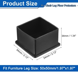 QUARKZMAN Pack of 5 PVC Chair Leg Caps, 54 x 54 mm, Square Chair Leg Protectors for Chair Legs, Furniture Foot Cover for Hardwood Floors, Patio Chair, Bed, Black