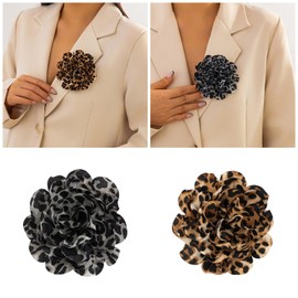 HUANGANG Leopard Print Flower Duckbill Clip Brooch Exaggerated Floral Shaped Corsage Versatile Fashion Accessory for Women
